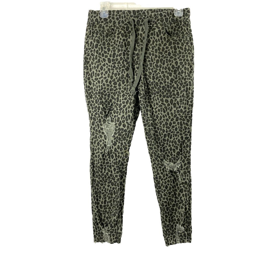 YMI Jeans Womens Small 28" W Green Cheetah Animal Print Pull On Skinny Stretch